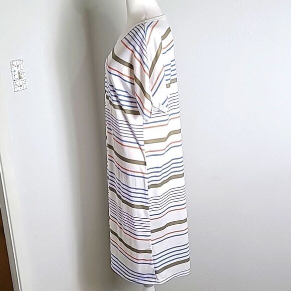 T-Shirt Dress, White with Blue, Pink & Gray Stripes, Size Medium - Picture 5 of 7